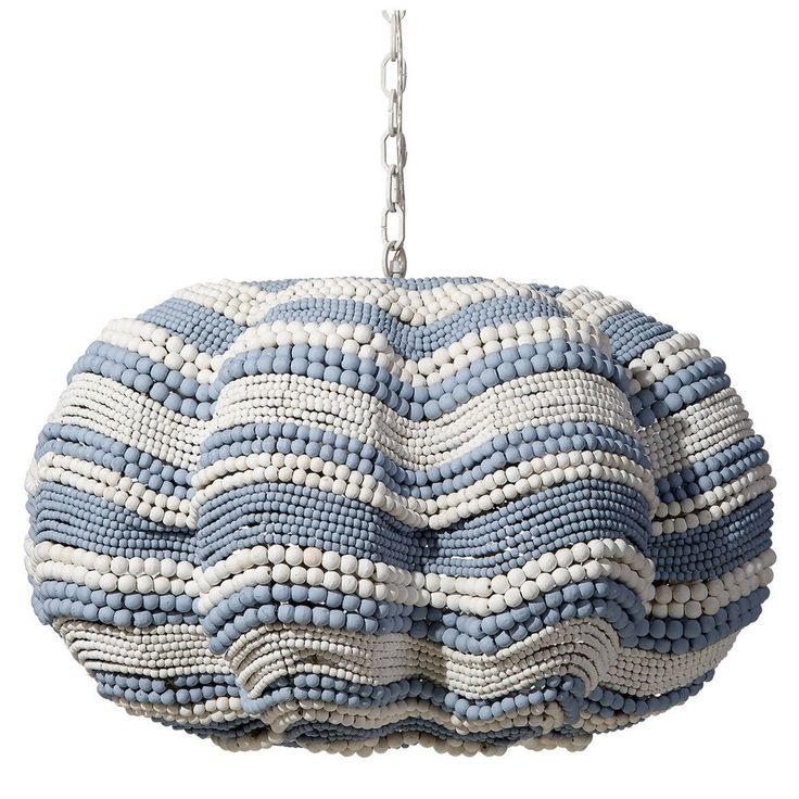 Clamshell Chandelier-Jamie Young-JAMIEYO-5CLAM-XLBL-ChandeliersWhite and Blue-1-France and Son Upscale Casual, Wood Bead Chandelier, Jamie Young, White Chandelier, Beaded Chandelier, Small Beads, Coastal Blue, Blue Wood, Chandelier Ceiling Lights