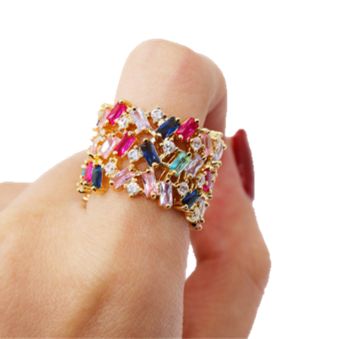 Ariana Rainbow | Blush & Whimsy Multicolor Open Ring For Party, Multi-stone Cubic Zirconia Party Rings, Party Rings With Multi-stone Cubic Zirconia, Multicolor Party Ring Jewelry, Multicolor Jeweled Ring, Multicolor Open Crystal Ring, Multicolor Gemstone Ring For Party, Multicolor Gemstone Party Rings, Multicolor Cubic Zirconia Party Rings