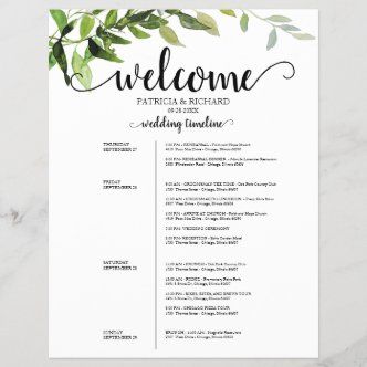 a wedding ceremony program with greenery on it