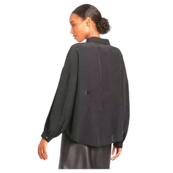 Prologue Long Sleeve Button Down Shirt. Soft Fabric With Lovely Drape For An Elegant Silhouette. Collared Neckline And Straight Cuff Sleeves Round Out This Sleek Design 65 % Rayon, 35 % Polyester Black Button Up Shirt, Dressy Shirts, Casual White Dress, Shirt Dress Casual, Green Blouse, Cuff Sleeves, Small Tops, White Casual, Black Long Sleeve