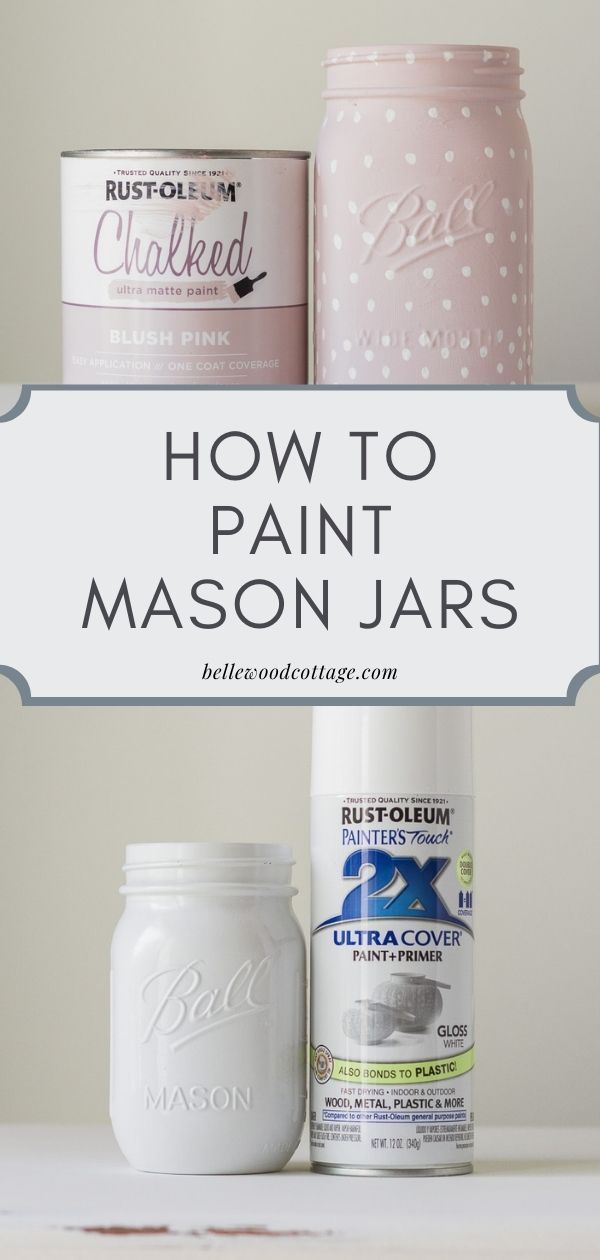 mason jars with the words how to paint mason jars in white and pink on them