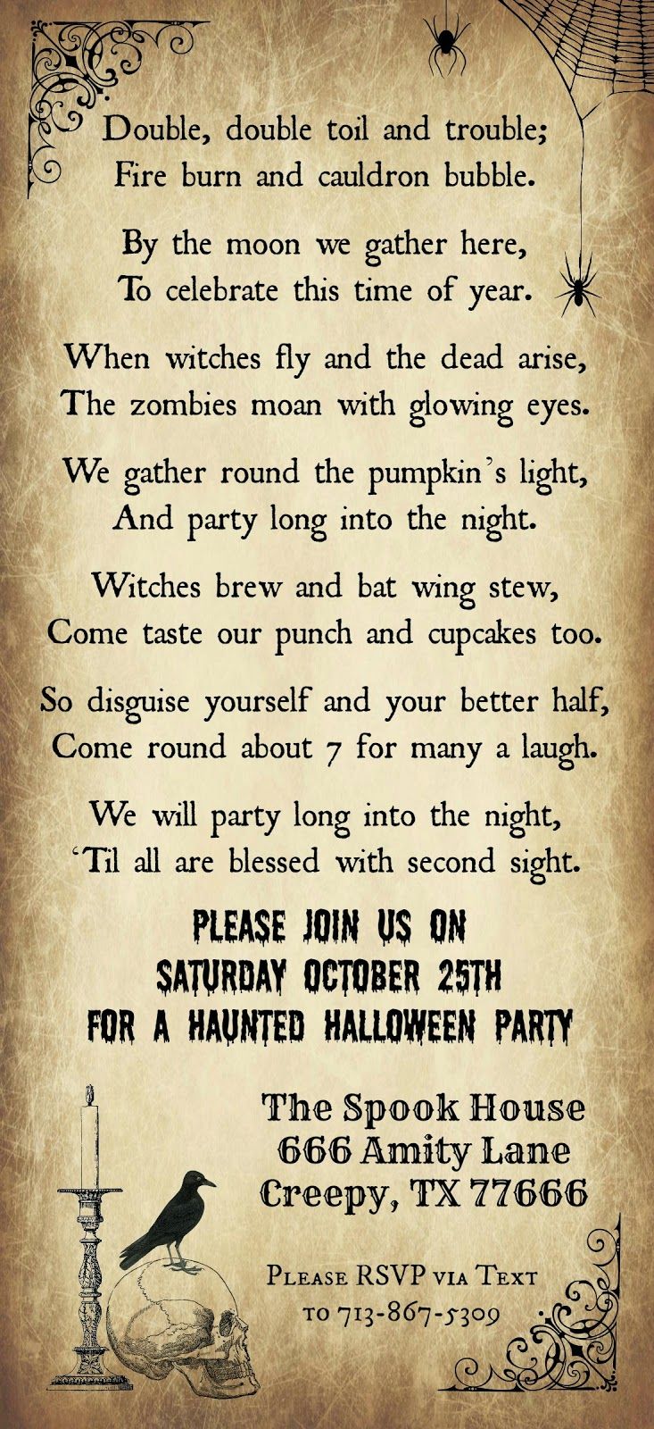 an old fashioned halloween party poster with a poem