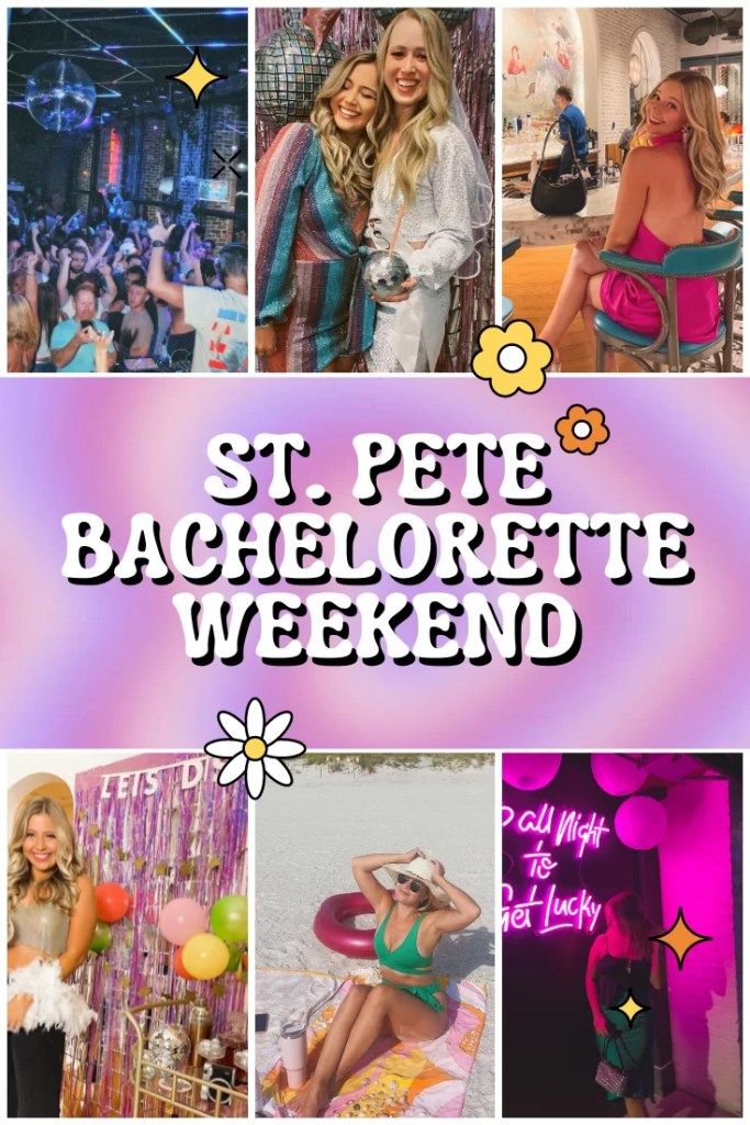 several pictures with the words, st pete bachelor weekend and images of women in bathing suits