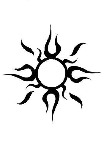 a black and white drawing of a sun