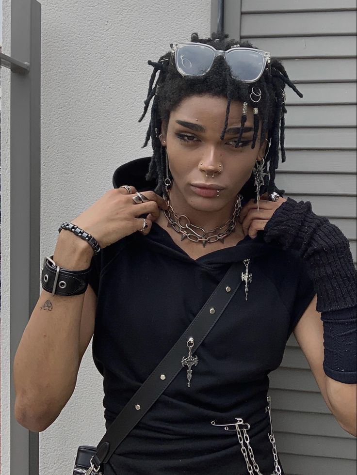 Black Hair Styles For Men, Alt Male Model, Men’s Hair Inspiration, Adronymous People, How To Do Masc Makeup, Long Black Hairstyles For Men, Punk Black Hairstyle, Unique Black Hairstyles Men, Black Men With Straight Hair