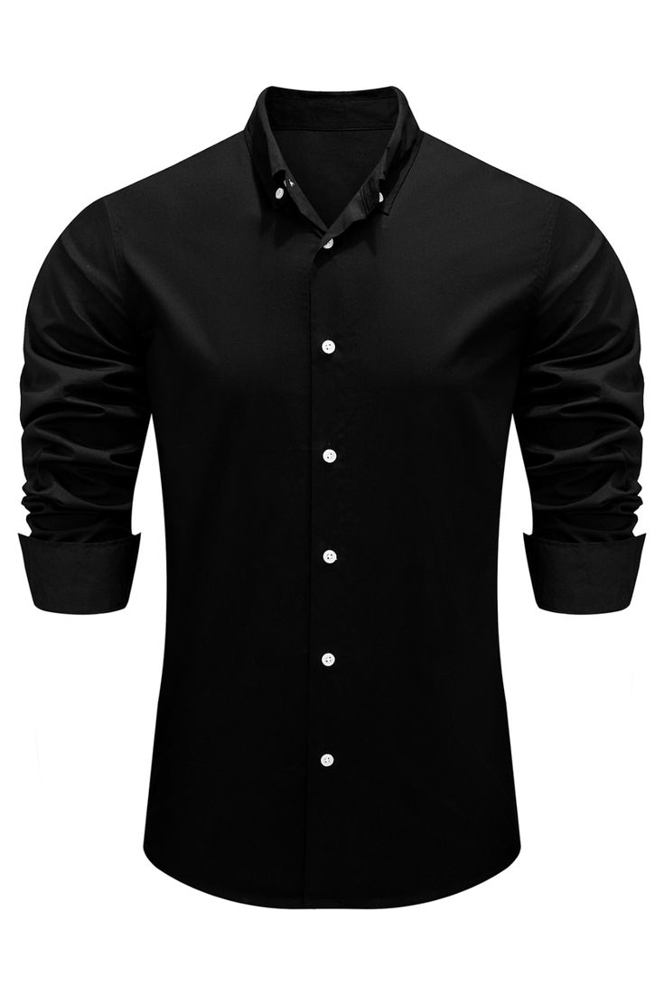 Black Plain Button-down Men’s Shirt Black Shirt With Button Closure And Casual Collar, Classic Black Button-up Shirt, Black Cotton Button-up Shirt, Black Cotton Dress Shirt For Spring, Black Slim Fit Button-up Dress Shirt, Black Cotton Shirt With Button Closure, Classic Black Shirt With Casual Collar, Black Dress Shirt With Buttons For Spring, Black Dress Shirt With Button Cuffs