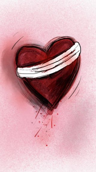 a drawing of a heart with a band on it