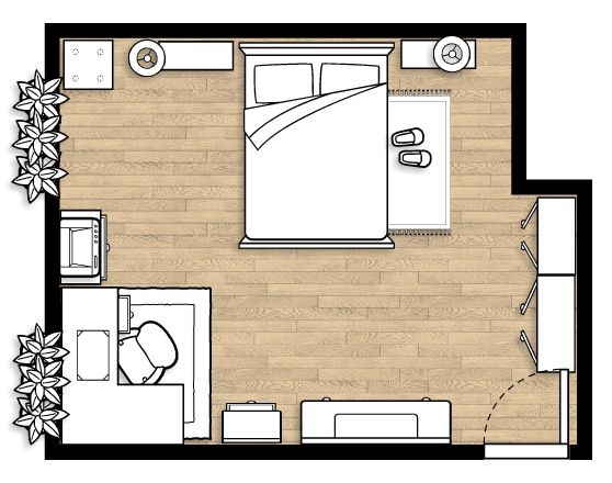 the floor plan of a studio apartment