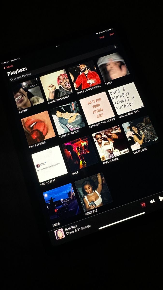 an image of a cell phone screen with many pictures on the screen and music playing