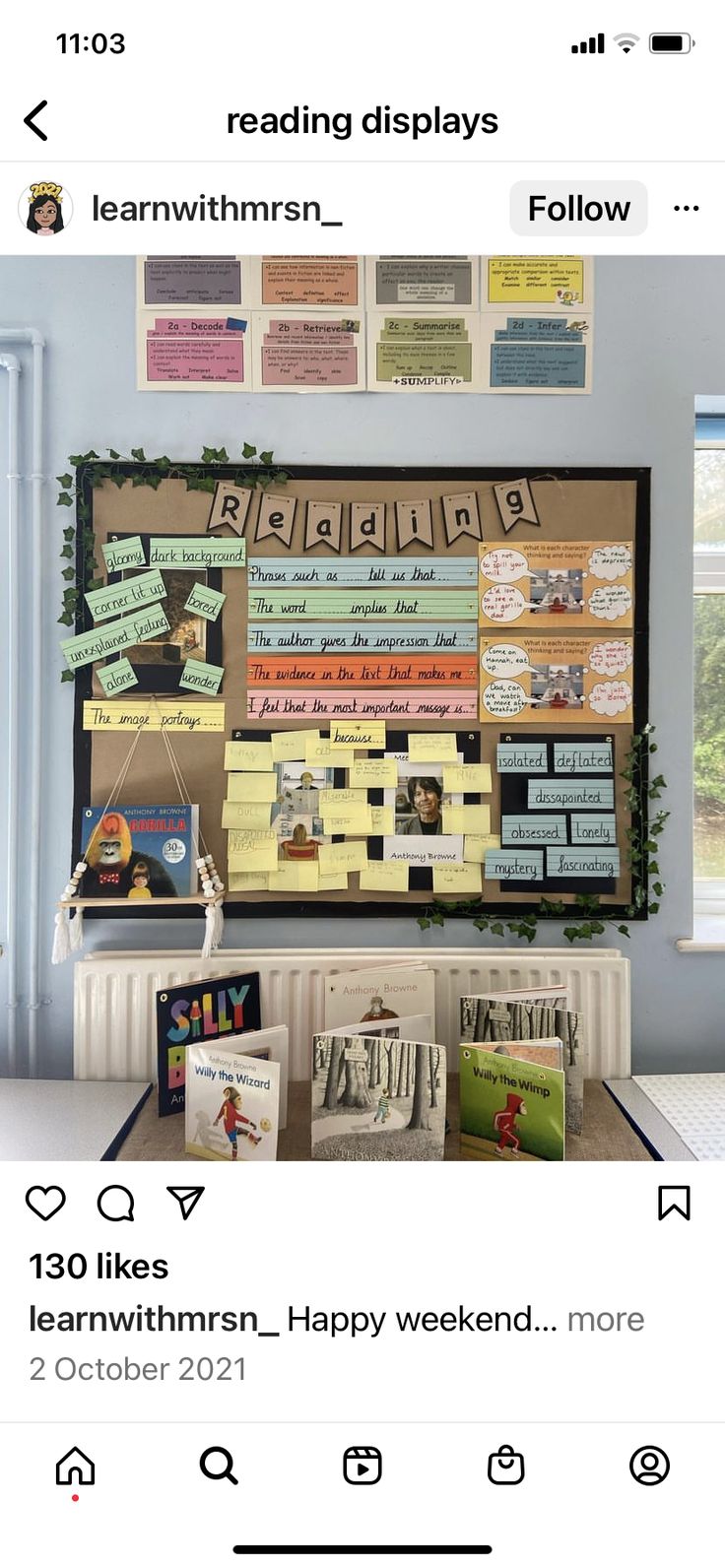 a bulletin board on the wall in a room with pictures and words pinned to it