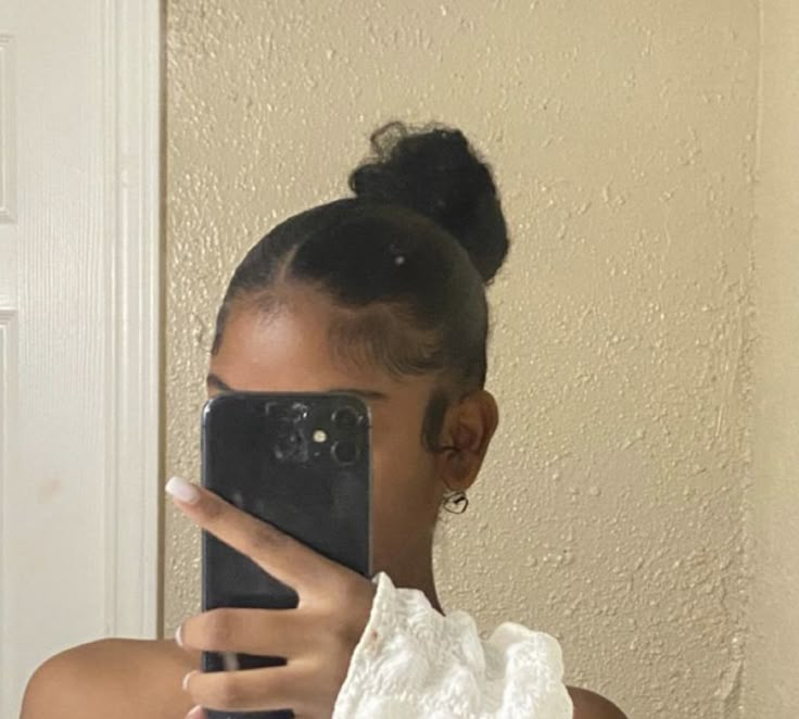 Blk Hairstyles Natural Hair, Slick Hair Black Women, Natural Back Hairstyles, Circle Head Hairstyle, Blown Out Ponytail Natural Hair, Ballerina Bun Natural Hair, Sleek Hairstyles Black Women Natural, Mid Bun Black Women, Slick Bun Hairstyles Curly Hair