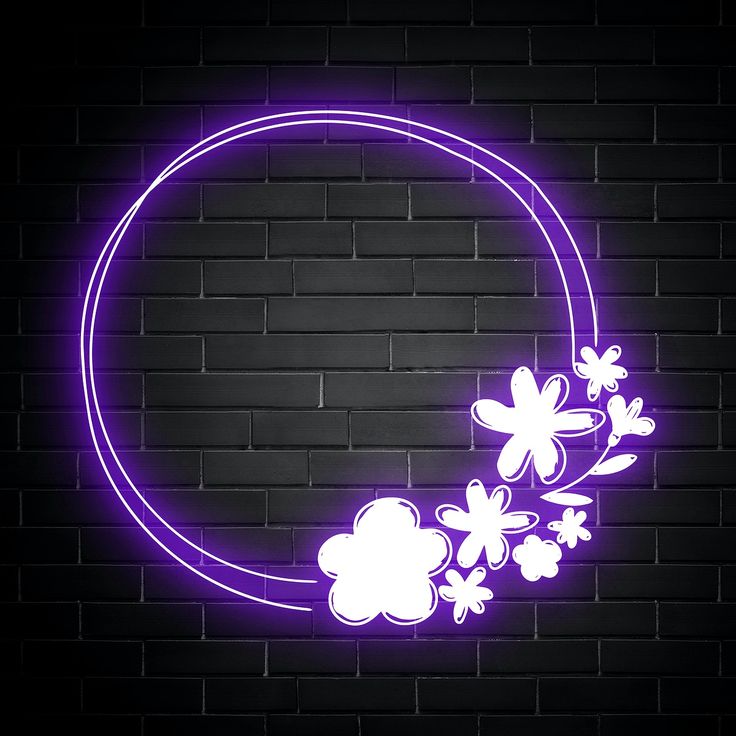 a purple neon sign with flowers on it