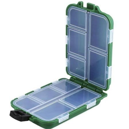 an open green and clear case with compartments