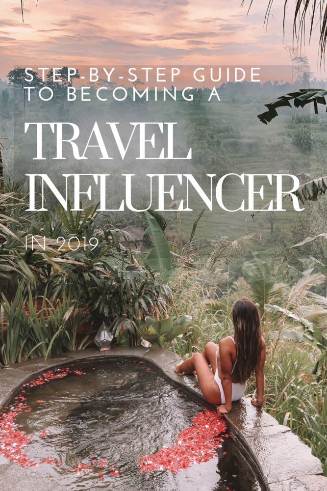 a woman sitting in an outdoor hot tub with the title step by step guide to becoming a travel influence