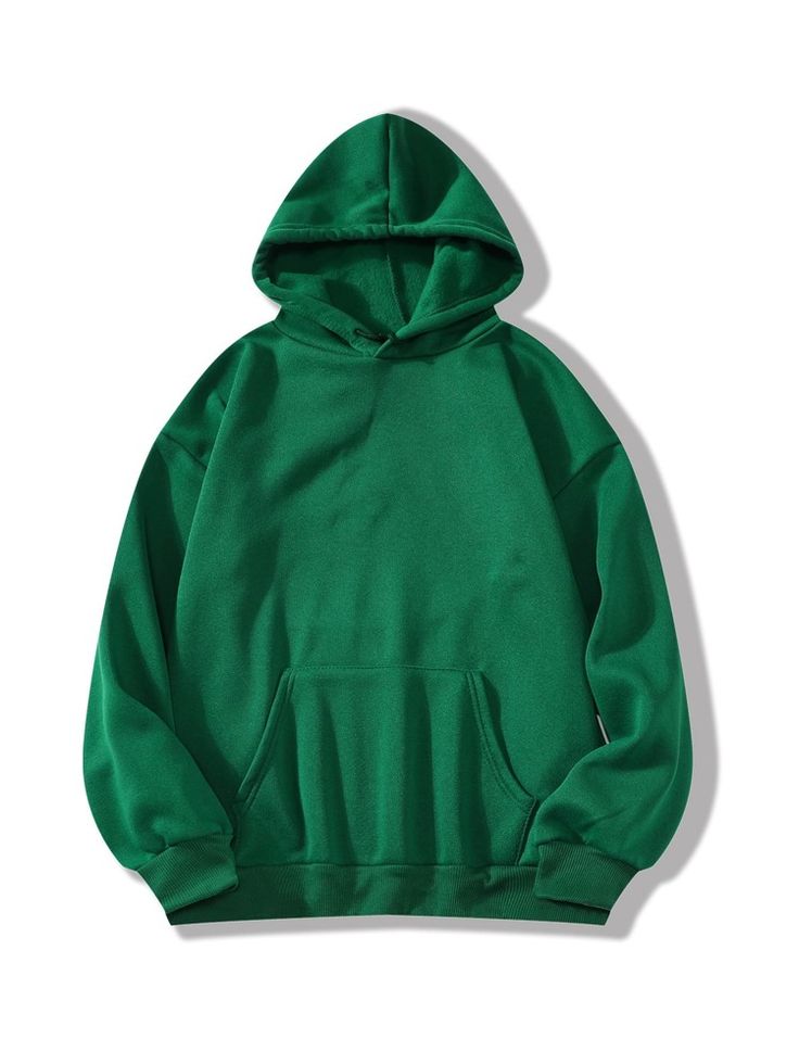 Solid Kangaroo Pocket Thermal Lined Hoodie | SHEIN USA Solid Hoodie, Hoodie Allen, Lined Hoodie, Kangaroo Pocket Hoodie, Green Hoodie, Hoodie Outfit, Branded Sweatshirts, Mens Green, Drawstring Hoodie