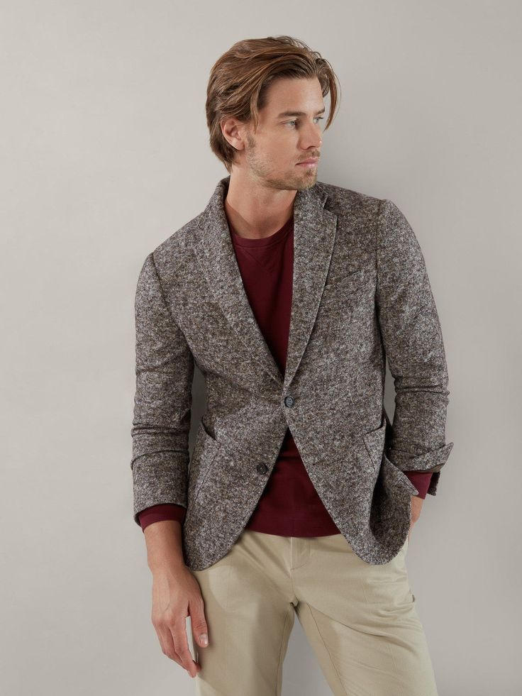 The Wright Wool-Cotton Knit Blazer fits close to the body, size up if you prefer room at the waist. Made in Italy from a luxurious wool-blend marled yarn with rich high/low hues, the lightweight constructions combines the ease of a cardigan sweater with the look of a classic jacket. It boasts all the hallmarks of superior craftsmanship – functional sleeve buttons, pick-stitched lapel, and a turned back collar tab. With patch pockets for convenience and style. Modern, polished, and effortlessly c Elegant Fitted Sweater For Business Casual, Elegant Wool Sweater For Formal Occasions, Winter Beige Sweater For Formal Occasions, Formal Beige Sweater For Winter, Elegant Wool Sweater For Business, Fitted Sweater For Business Casual, Elegant Cream Textured Knit Outerwear, Elegant Brown Merino Wool Outerwear, Elegant Wool Sweater For Business Casual