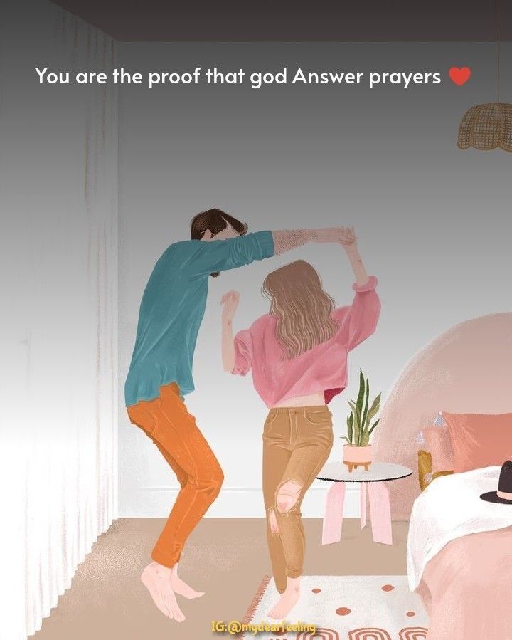 two people standing in front of a bed with the caption you are the proof that god answers