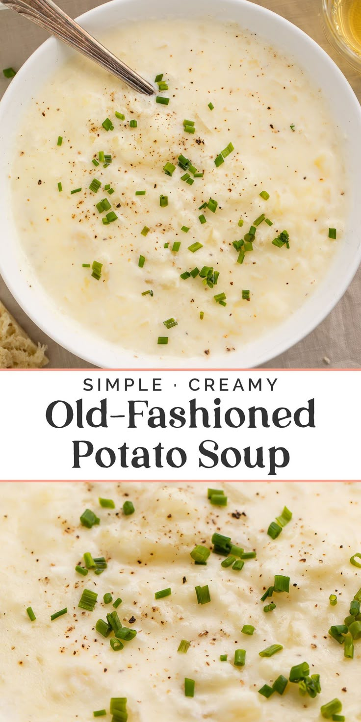 an image of old fashioned potato soup in a bowl