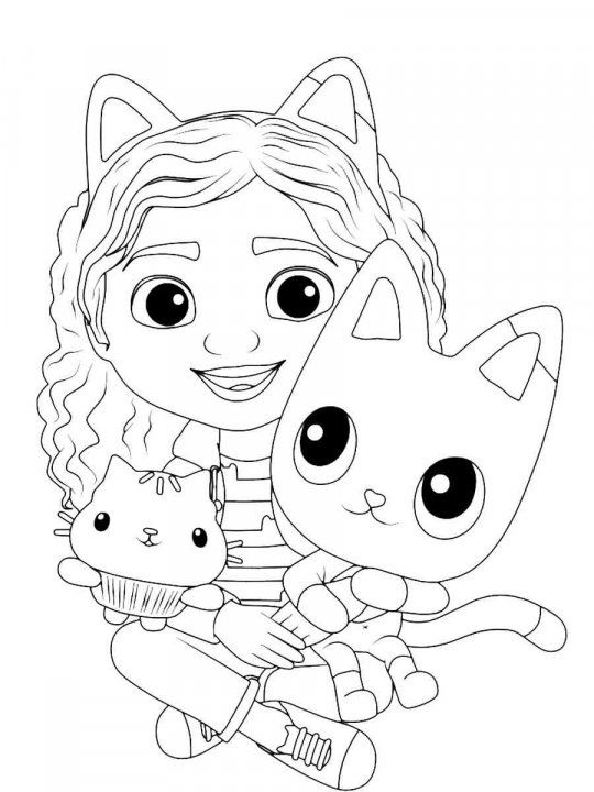 a girl holding a cat and a cupcake in her hand coloring pages for kids