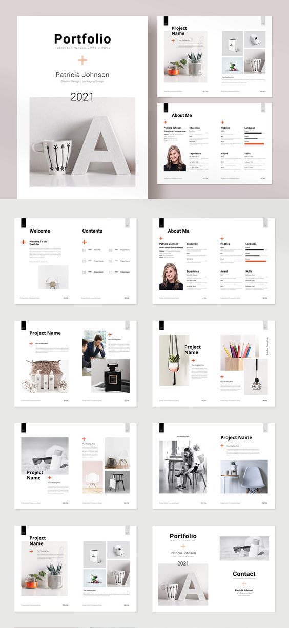 Portfolio InDesign Template by PixWork Portpholio Design, Adobe Portfolio Examples, Graphic Designer Portfolio Layout, Portfolio Design Ideas Student Projects, Design Portfolio Ideas, Portfolio Layout Template, Portfolio D'architecture, Graphic Design Portfolios, Design Portfolio Layout