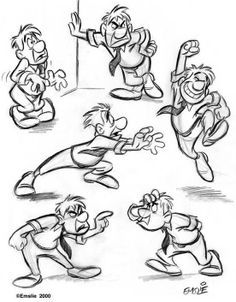 some cartoon characters doing different poses