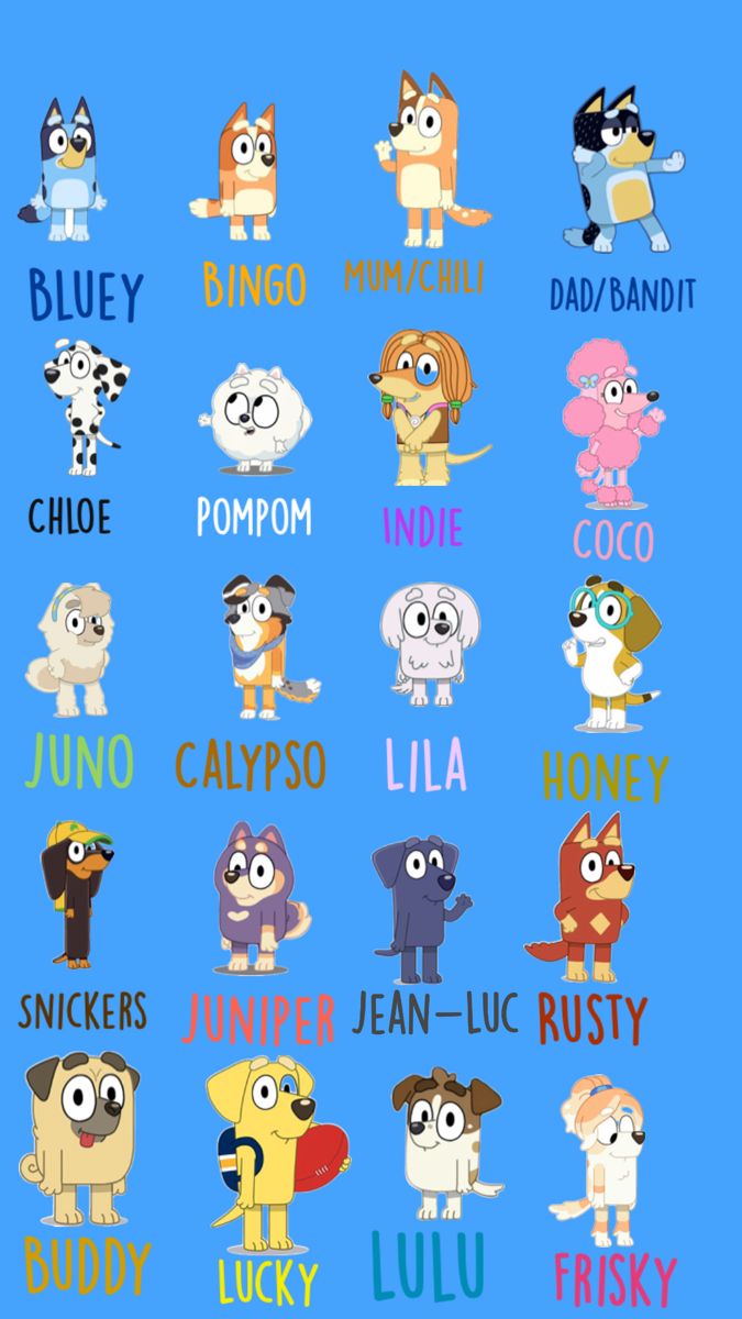 an image of cartoon characters in different colors and sizes on a blue background with the words,