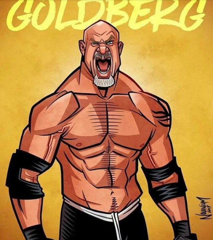 an image of a wrestler with the word goldberg on it's chest and arms