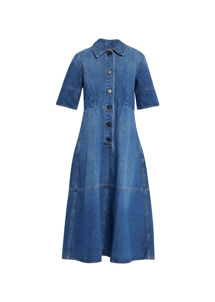 Find CO Denim Midi Shirtdress on Editorialist. Co shirtdress in denim Spread collar; button front Elbow sleeves Side welt pockets Aline silhouette Hem falls below the knee Cotton Imported Relaxed Fit Denim Dress With Button Closure For Work, Spring Workwear Dresses With Patch Pockets, Collared Medium Wash Shirt Dress For Work, Denim Button-up Shirt Dress For Work, Denim Shirt Dress With Buttons For Work, Fitted Spring Dresses With Patch Pockets, Denim Blue Button-up Workwear Dress, Collared Denim Blue Shirt Dress For Work, Medium Wash Denim Shirt Dress For Work