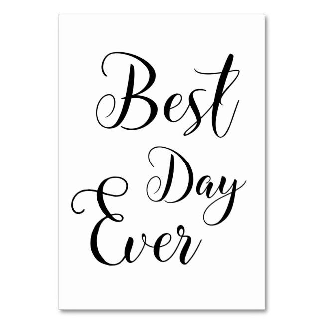 the words best day ever written in black ink on a white card with an envelope