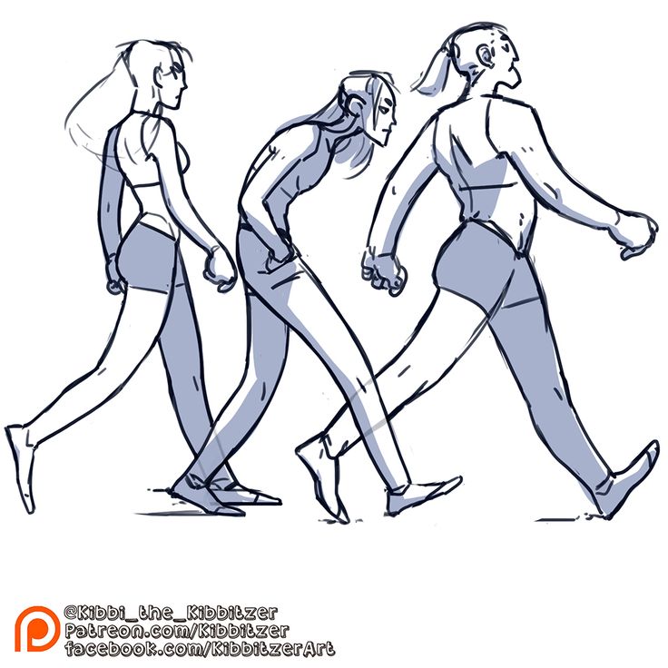 three people are walking in the same direction, one is wearing a swim suit and the other is running