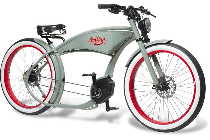 an old style bicycle with red rims and white tires is shown in this image