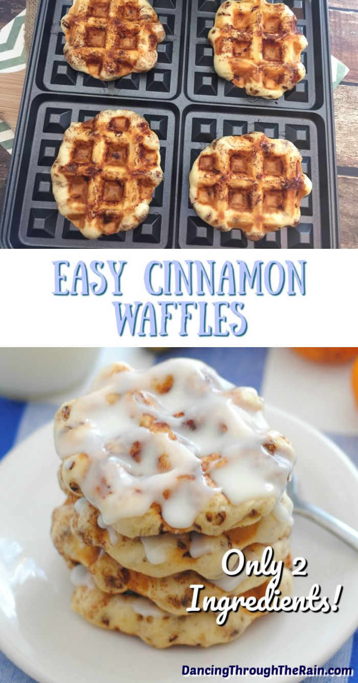 some waffles with icing on them and the words easy cinnamon waffles