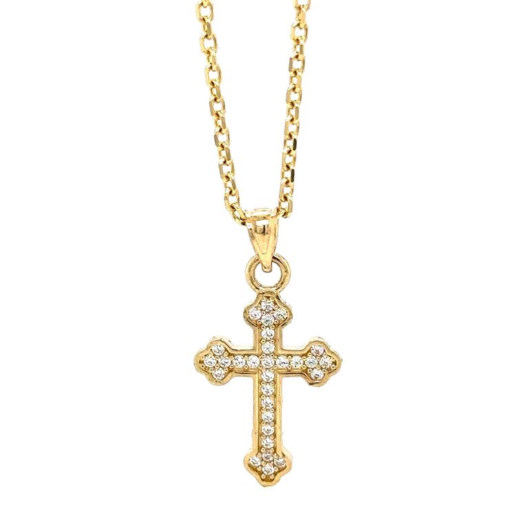 Add a touch of grace and elegance to your jewelry collection with this stunning 14K real  gold cross pendant. The pendant features a beautifully designed cross adorned with shimmering cubic zirconia (CZ) stones, offering a radiant sparkle from every angle. Crafted with attention to detail, this pendant is perfect for both daily wear and special occasions, making it a versatile addition to any jewelry box. Whether you're looking for a meaningful religious symbol or a stylish accessory, this cross pendant makes a thoughtful gift for yourself or a loved one. Pair it with a gold chain to complete the look and shine bright with elegance and faith. Yellow Gold Cross Charms For Baptism, Gold Cross Jewelry For Baptism, Yellow Gold Cross Pendant Necklace For Baptism, Yellow Gold Cross Necklace For Baptism, Yellow Gold Cross Necklace For First Communion, Yellow Gold Crucifix Necklace For Baptism, Yellow Gold Cross For Baptism, Classic Cross Jewelry For Baptism, Yellow Gold Baptism Cross Pendant Necklace