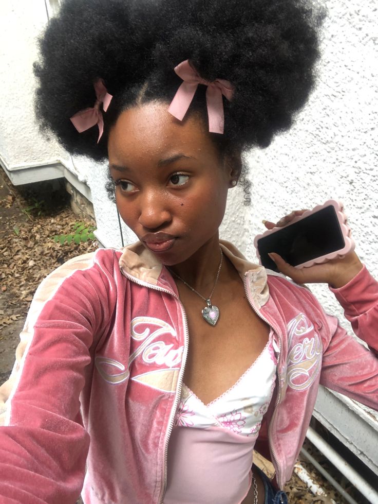 4c Aesthetic Hairstyles, Kawaii Afro Hairstyles, Black Bows In Hair, 4c Hair Ribbon, Bow Natural Hair, Cute Blackgirl Hairstyle, Coquette Afro Hairstyles, Coquette Hair Black Women, Kawaii 4c Hairstyles