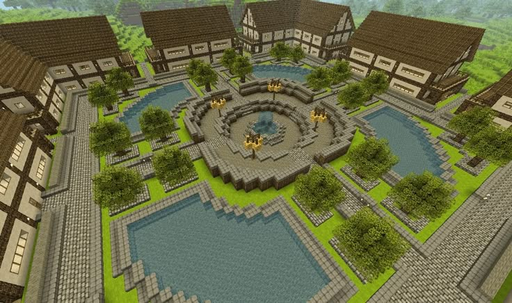 an aerial view of a small village in minecraft