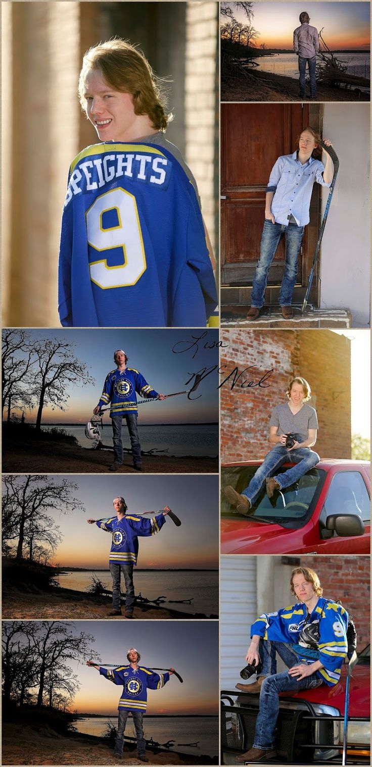 a collage of photos with the same person in different outfits, and one man sitting on a chair