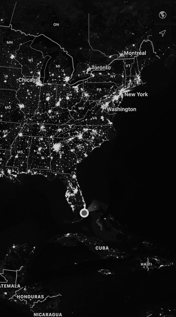 an image of the united states at night with lights in black and white from space