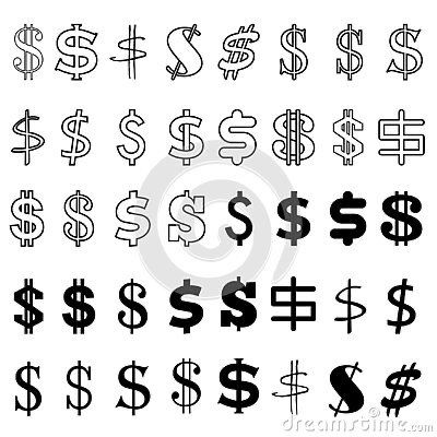 the currency symbols in black and white