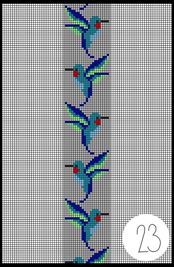 a cross stitch pattern with blue birds on it and the number 23 in front of them