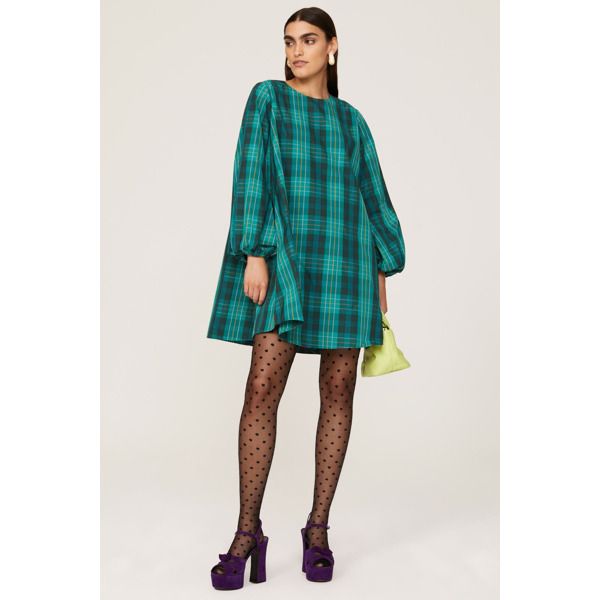 Green plaid (100% Polyester). Shift. Long sleeves. Crew neck. Back zipper closure. 36" from shoulder to hemline. Imported. Polka Dot Tights, Dresses And Tights, Printed Tights, Kate Spade Dress, Kate Spade Dresses, Rent The Runway, Dress Cuts, Plaid Dress, Green Plaid