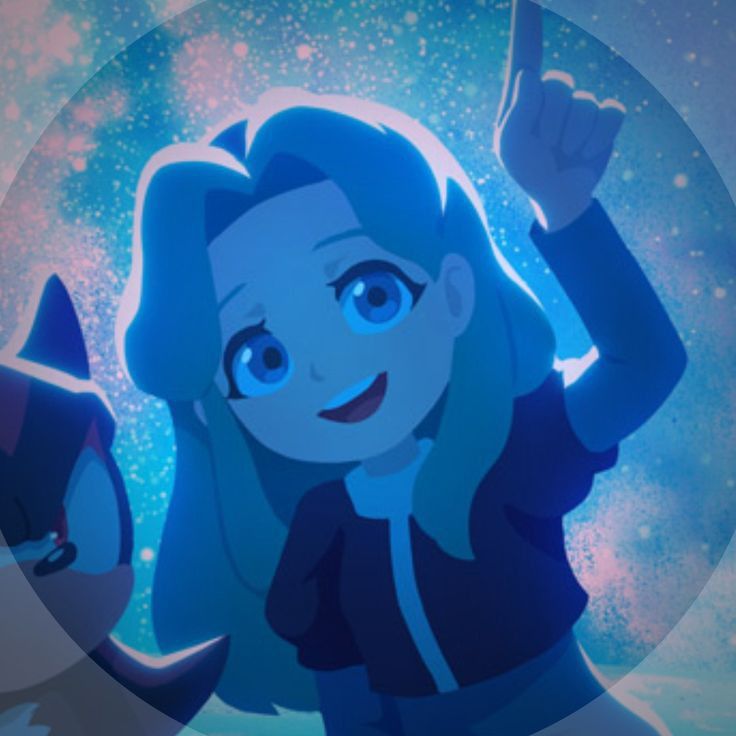 an animated image of a woman with her hand up in the air and stars behind her