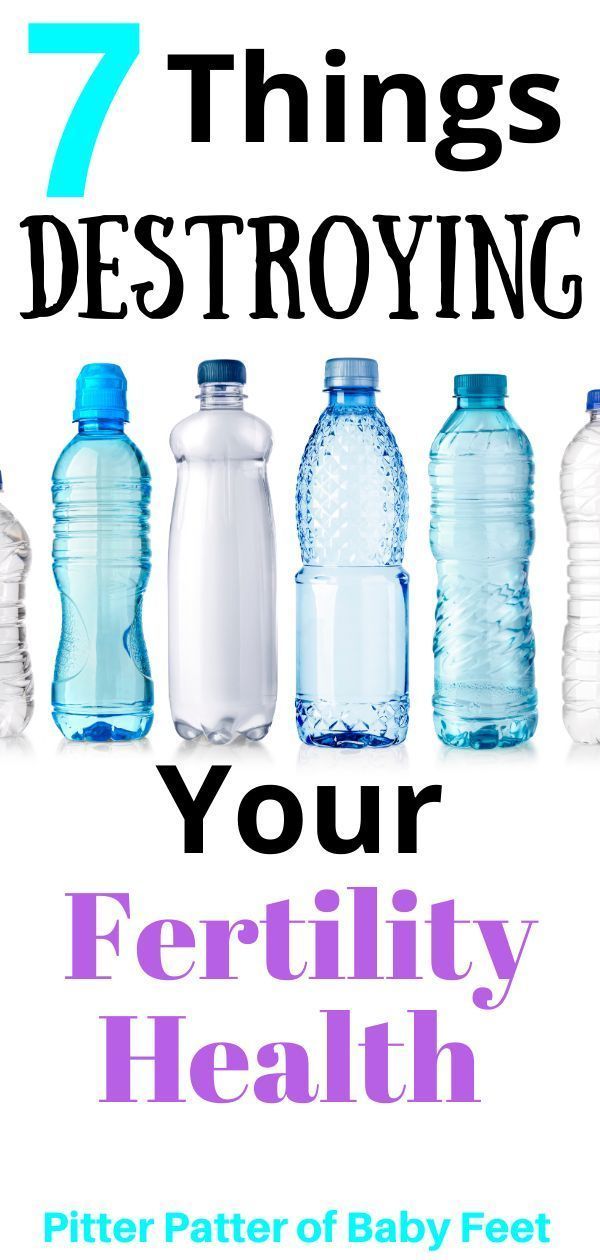 seven water bottles with the words 7 things destroying your fertiility health