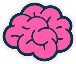 a pink brain sticker sitting on top of a white surface