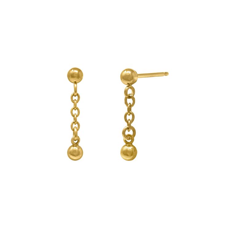 Ball stud earrings with chain. Materials14k gold filledDimensions3mm stud and .5'' in total length Gold-plated Yellow Gold Dangle Cartilage Earrings, Elegant Dangle Cartilage Earrings With Adjustable Chain, Classic Gold Plated Earrings With Adjustable Chain, Yellow Gold Tarnish Resistant Dangle Cartilage Earrings, Tarnish Resistant Yellow Gold Dangle Cartilage Earrings, Dainty 14k Gold Tarnish-resistant Earrings, Elegant 14k Gold Dangle Piercings, Elegant Hypoallergenic Metal Piercings, Tarnish Resistant Gold Plated Dangle Earrings