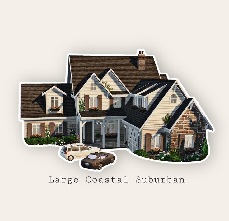 large coastal suburban home with two cars parked in front and the words large coastal suburban above it