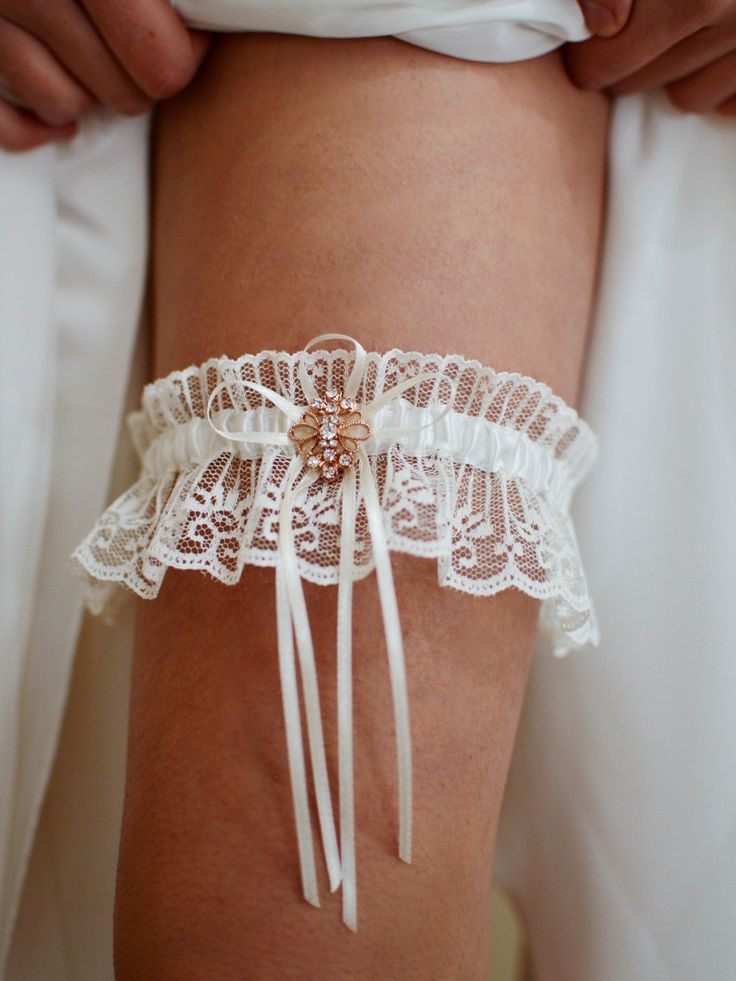 a white garter with lace on it