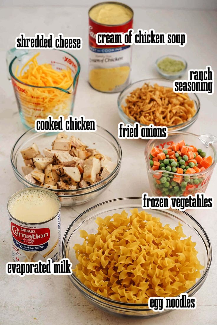 the ingredients for chicken noodle soup are shown here