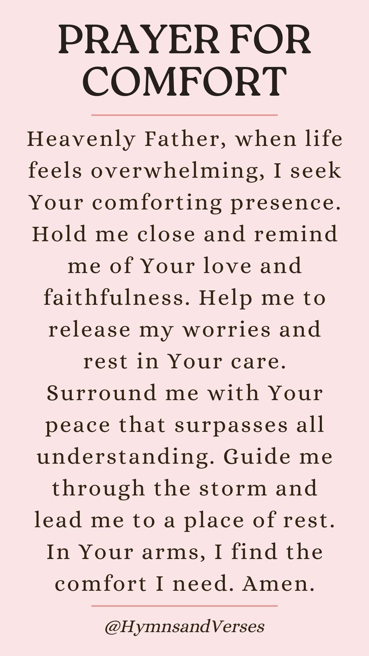 a poem written in black and white on a pink background with the words prayer for comfort