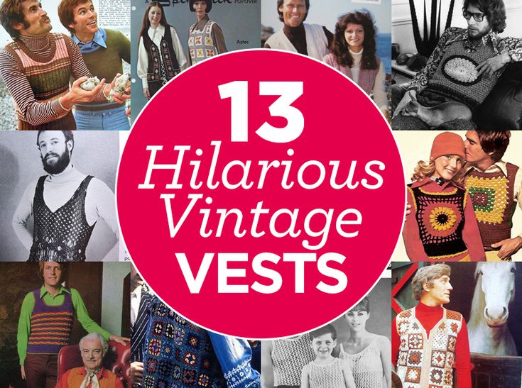 there are many different vintage vests and sweaters in this collage with the words, 13 hilarious vintage vests