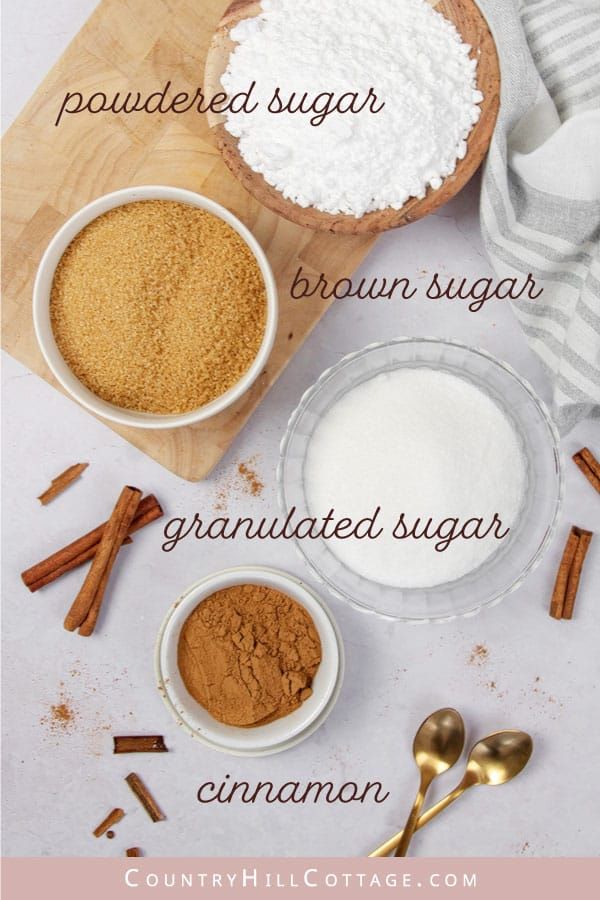 ingredients to make cinnamon sugar on a cutting board